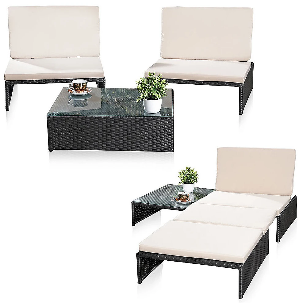 Outdoor Living Garden Furniture Rattan Chaise Lounge with side table Durable Leisure Sets