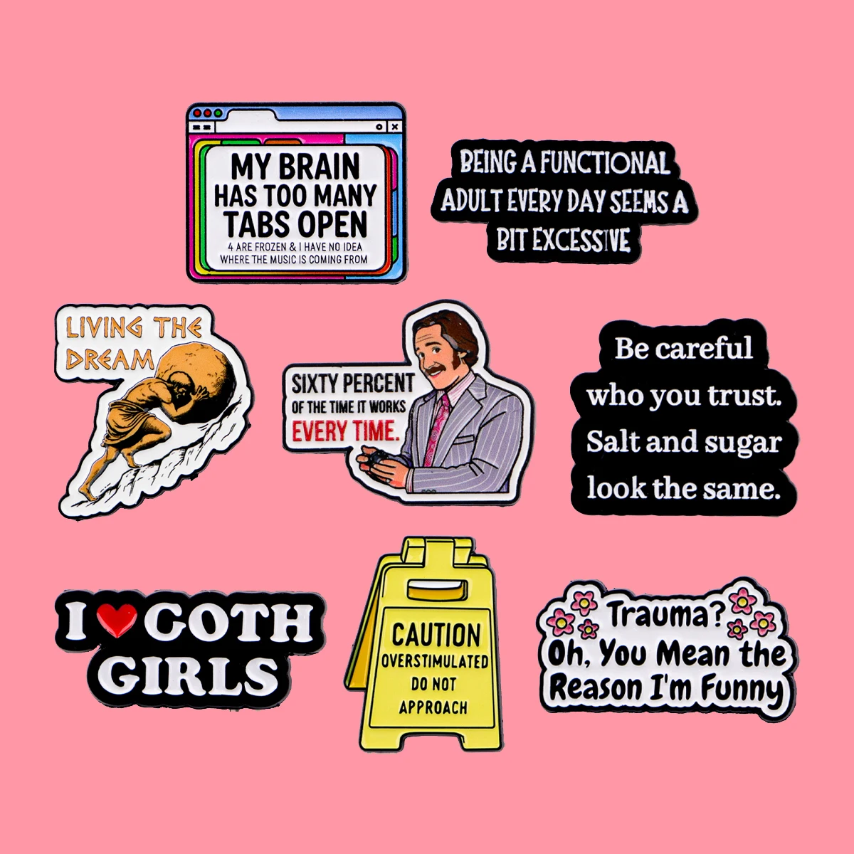 LIVING THE DREAM Enamel Pin Funny Quotes Brooches Phrase Lapel Pins Badge on Backpack Clothing Accessories Fashion Jewelry Gifts