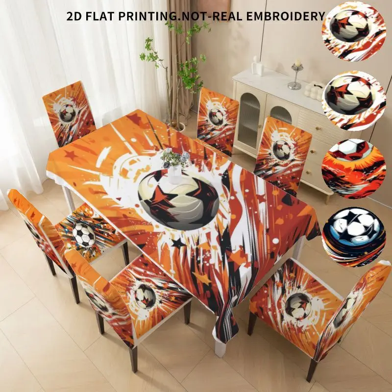 

Эластичный чехол для обеденного стула, чехол для стула с бантом, скатерть, современный абстрактный 2D-узор с футбольной тематикой.