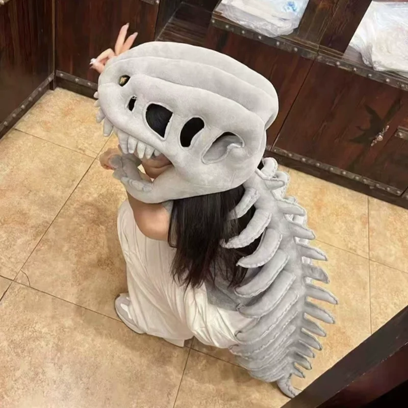

Dinosaur Skeleton Headpiece Exoskeleton Internet-Famous Doll Plush Hat Pp Cotton Dress-Up Birthday Gift For Boys And Girls