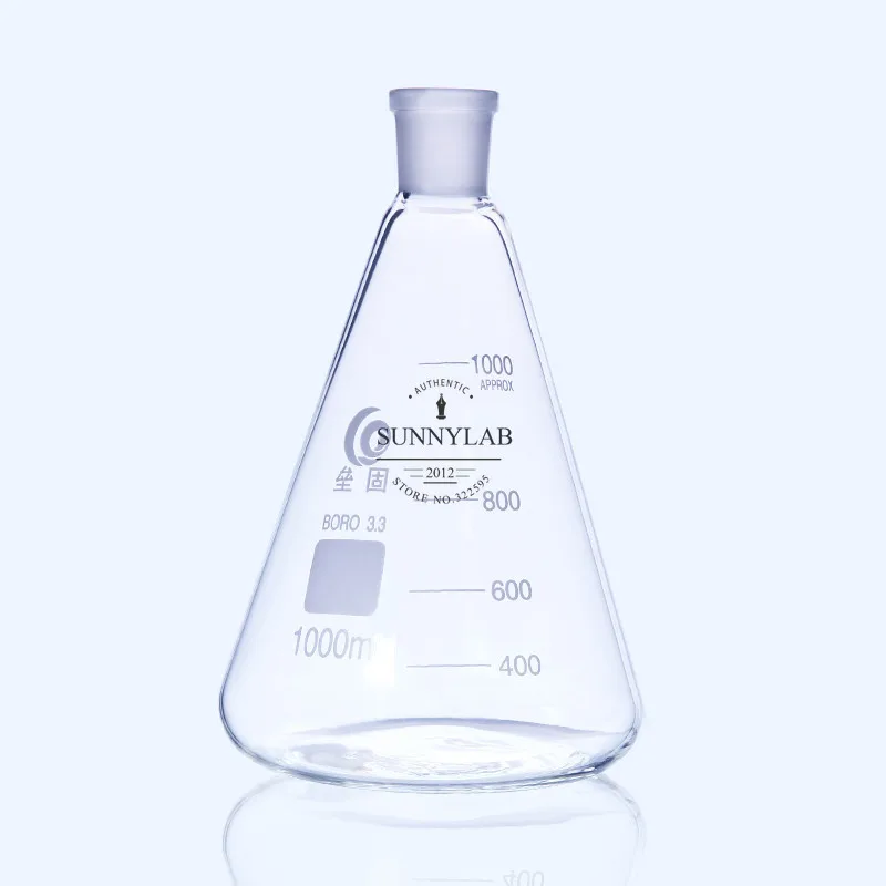 Frasco cónico triangular de vidrio de borosilicato, 1 piezas, de 25ml a 2000ml, con boca estándar, 19 #24 #29 #