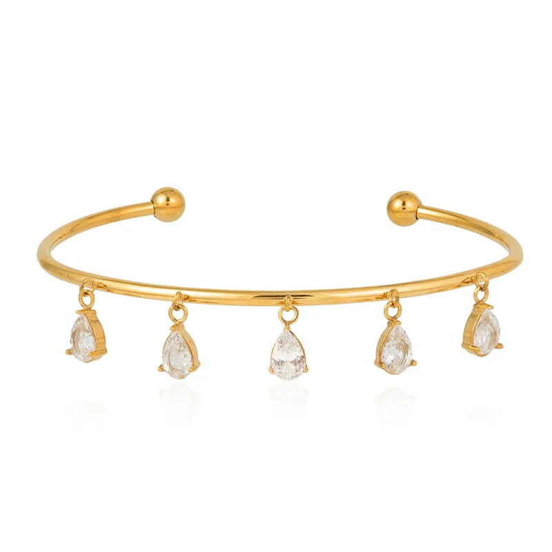 

Delicate Jewelry Stainless Steel Bangles Open Design Teardrop Shaped Zircon Tassels For Women Bangle Jewelry