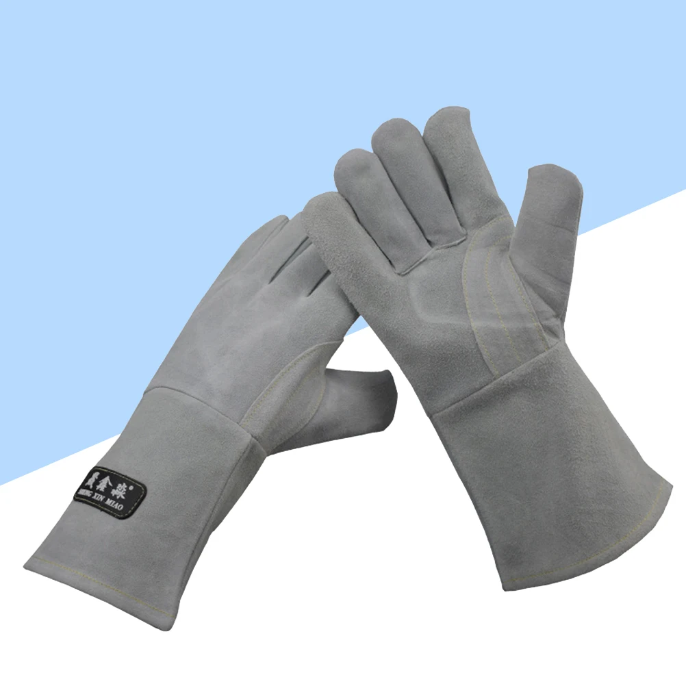 

1 Pair Full Grain Cowhide Heat Resistant Welding Gloves Heavy Duty Anti Slip Wear Resistant Long Sleeve Fireproof