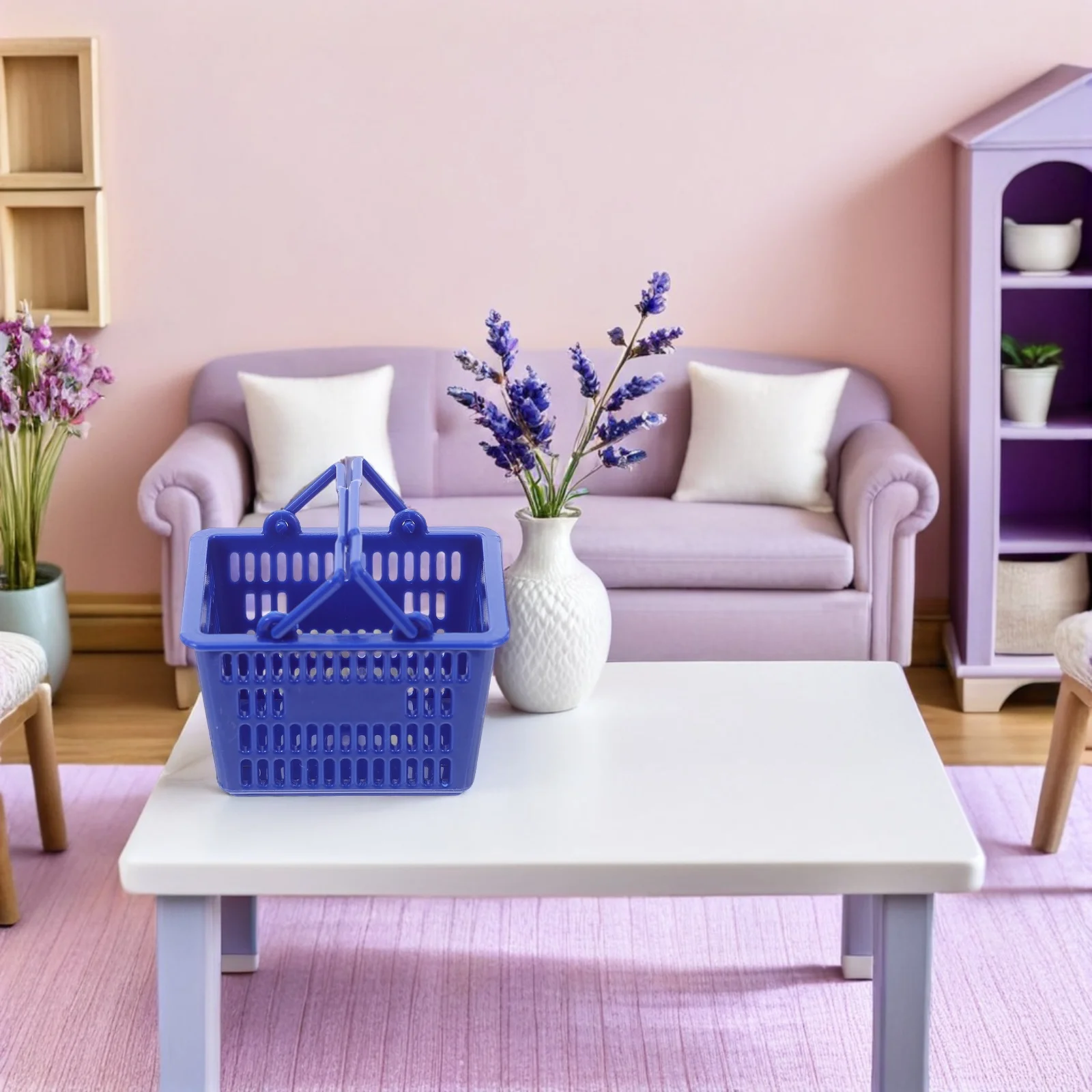 Mini cesta de compras de 20 piezas de plástico para niños, juego de simulación, contenedor de comestibles, accesorios de cocina, cesta de comestibles portátil pequeña