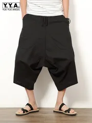 Summer Men's Japanese Samurai Boho Summer Harem Shorts Hakama Linen Cotton Pants 5 Colors Loose Fit Short Pants Big Size