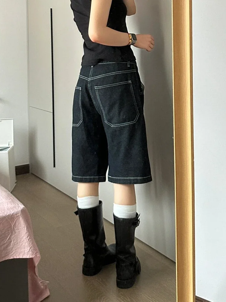 

High Waist Wide Leg Denim orts Women's Summer New Casual Loose Slimming Trendy Five-Quarter Straight Leg Jeans JJ226