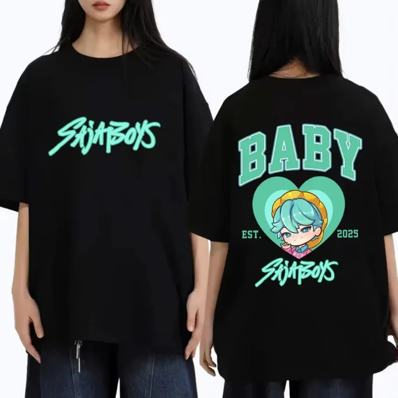 

Movie Kpop Demon Hunters Saja Boys Double Sided Print Fashion T-shirts Men Women Clothing Cartoon Trend Oversized Streetwear Top