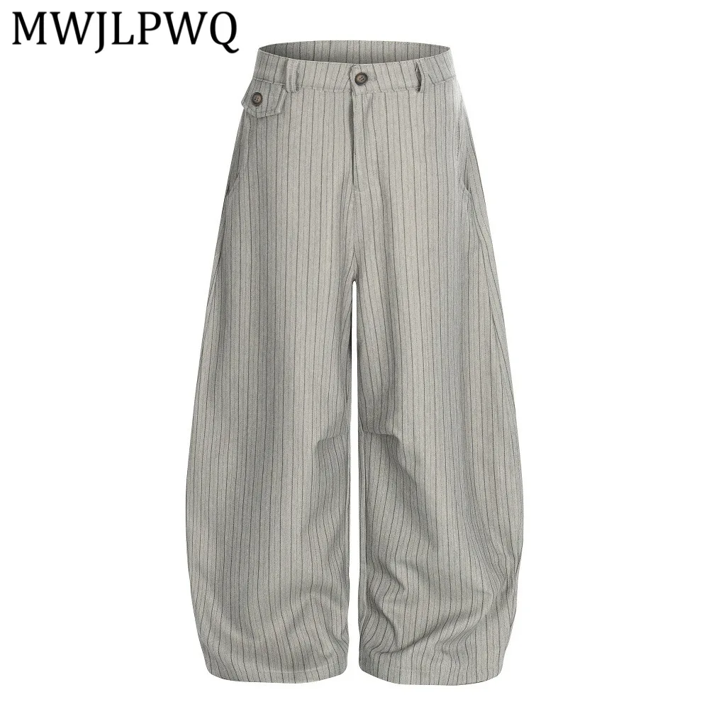 

MWJLPWQ American Retro Vertical Striped Wide-Leg Curved Pants Vibe Street Men's Loose-Fitting Floor-Length Casual Trousers 13719
