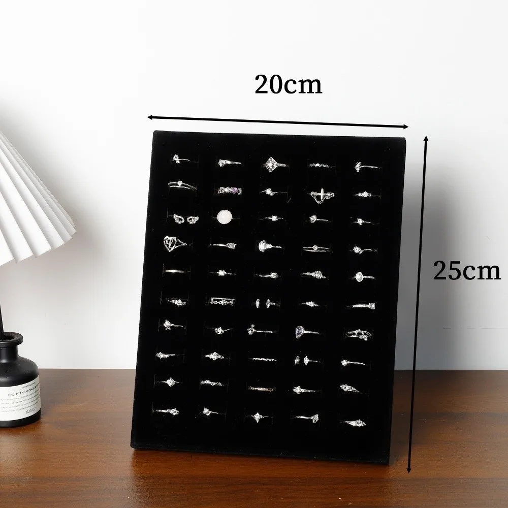 Durable L-shaped Velvet Ring Display Stand 50-slots Freestanding Earring Ring Holder Vertical Jewelry Display Tray Retail Shop