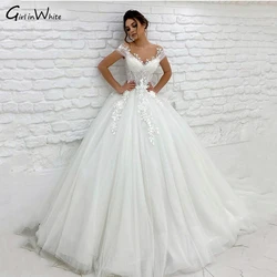 Real Photo Princess A Line Tulle Wedding Dress Cap Sleeve customized Bride Dresses Lace Appliques Bridal Gowns Vestidos De Novia