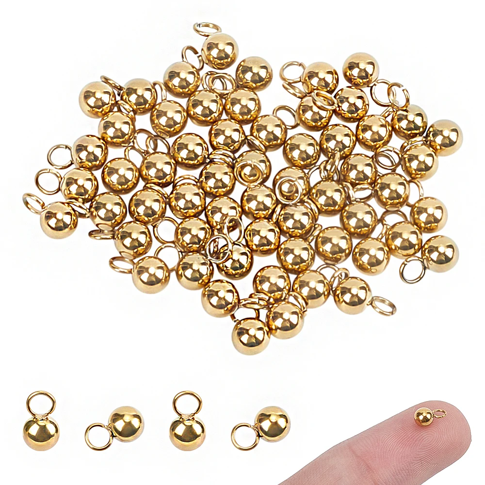60Pcs Stainless Steel Ball Charm 18K Gold Plated Small Ball Charms Gold Dangle Balls Charms Round Metal Dangle Charm