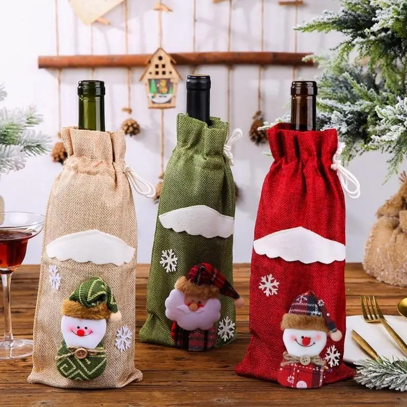 L9BE Christmas Wine Bottle Cover Merry Christmas Decorations Wine Gift Bags New Year 2023 Xmas Gifts Holiday Party Ornament