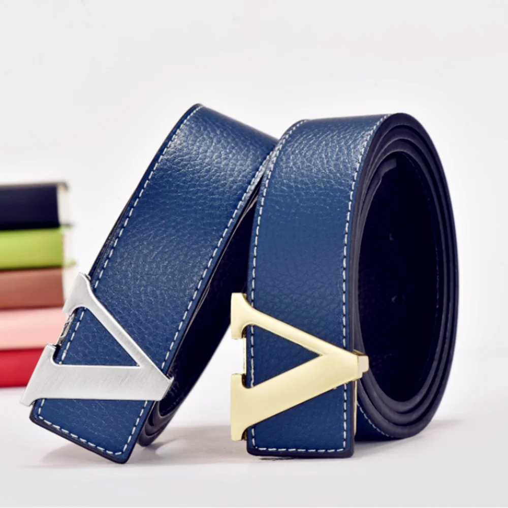 3.8cm New Temperament Business Men's Belt Letter Metal Button Head Versatile Decorative Jeans Dress Business Men's Belt