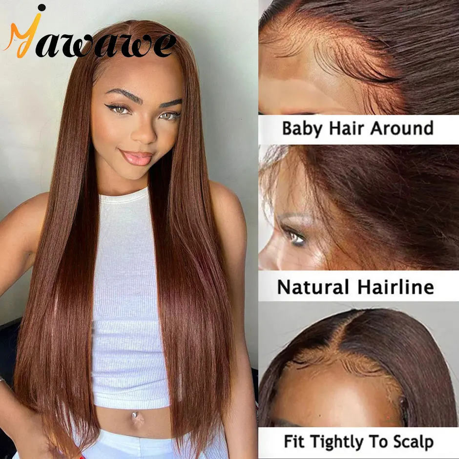 32inch Straight Chocolate Brown Color #4 Glueless Ready to go Wigs Lace Front Human Hair Wigs Lace Frontal Wigs For Women