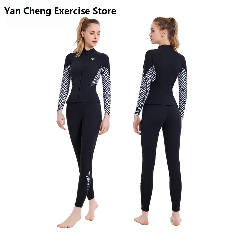 

2mm Women Split Diving Suit Neoprene Long Sleeve Surfing Tops Anti-cold Warm Pants Winter Swimsuit Snorkeling Surfing Wear