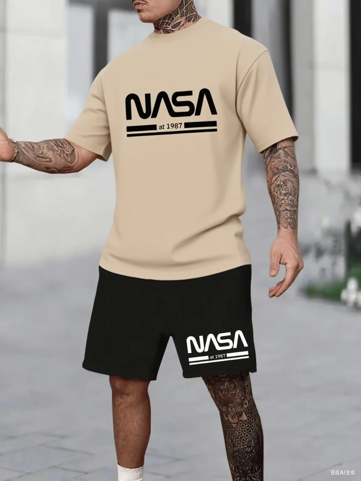 2025 الرجال الصيف 100 القطن موضة عادية فضفاض تي شيرت مجموعة إلكتروني الطباعة الرياضة طاقم الرقبة تي شيرتات قصيرة الاكمام السراويل #3