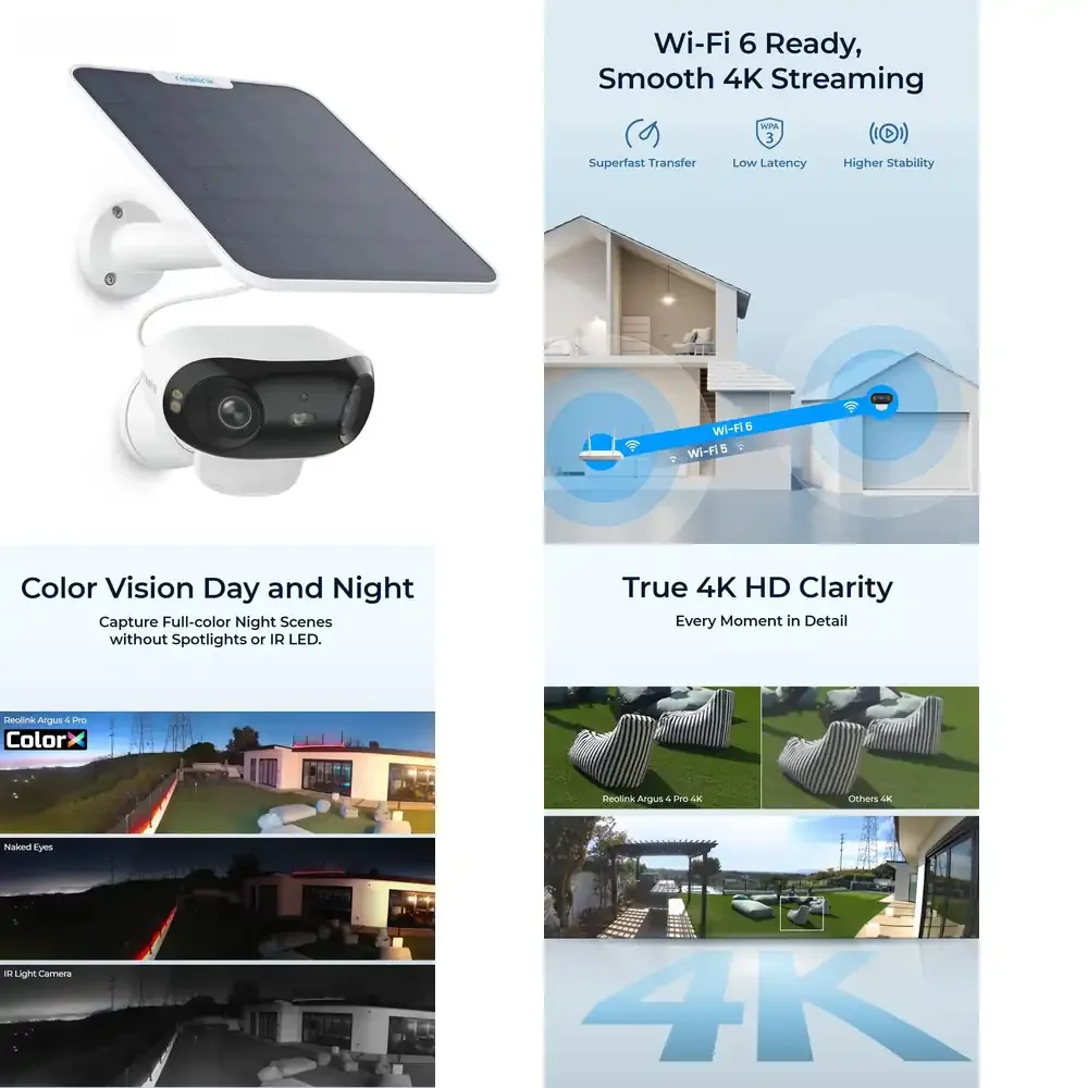 REOLINK 4K Solar Security Wireless Outdoor Dual-Lens 8MP Smart Detection ColorX Battery WiFi for Home Security