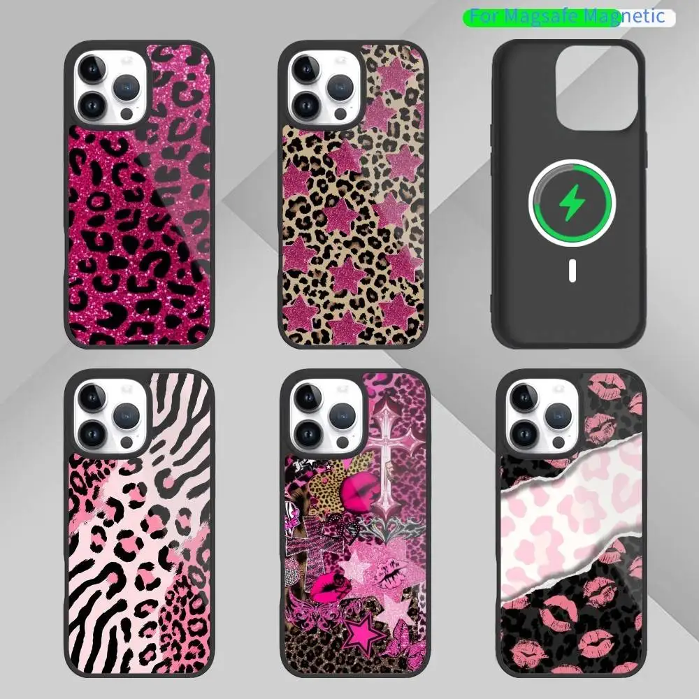 

Pink leopard print Phone Case For iPhone17,16,15,14,13,12,11 Plus,Pro Max Magnetic For Magsafe Wireless Charging