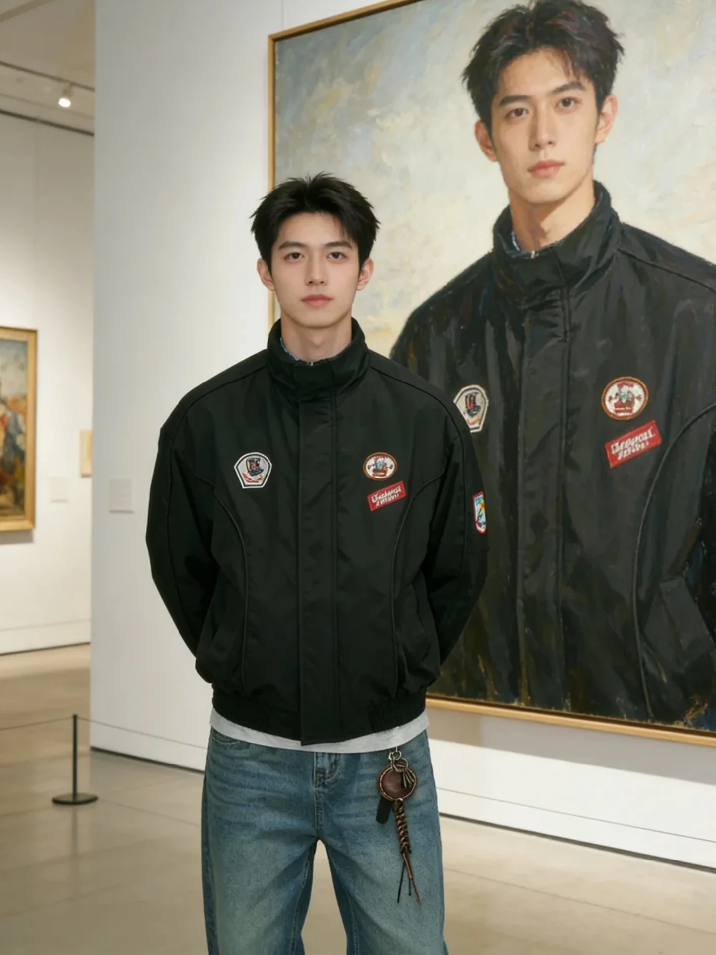 

American Retro Embroidered Jaet Men's Spring Autumn New Sle Pilot Workwear irt Collar Jaet Casual Loose Fit