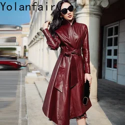 Chaqueta de cuero genuino para mujer, abrigo largo de piel de oveja Real de alta calidad, moda para mujer, otoño, SGG