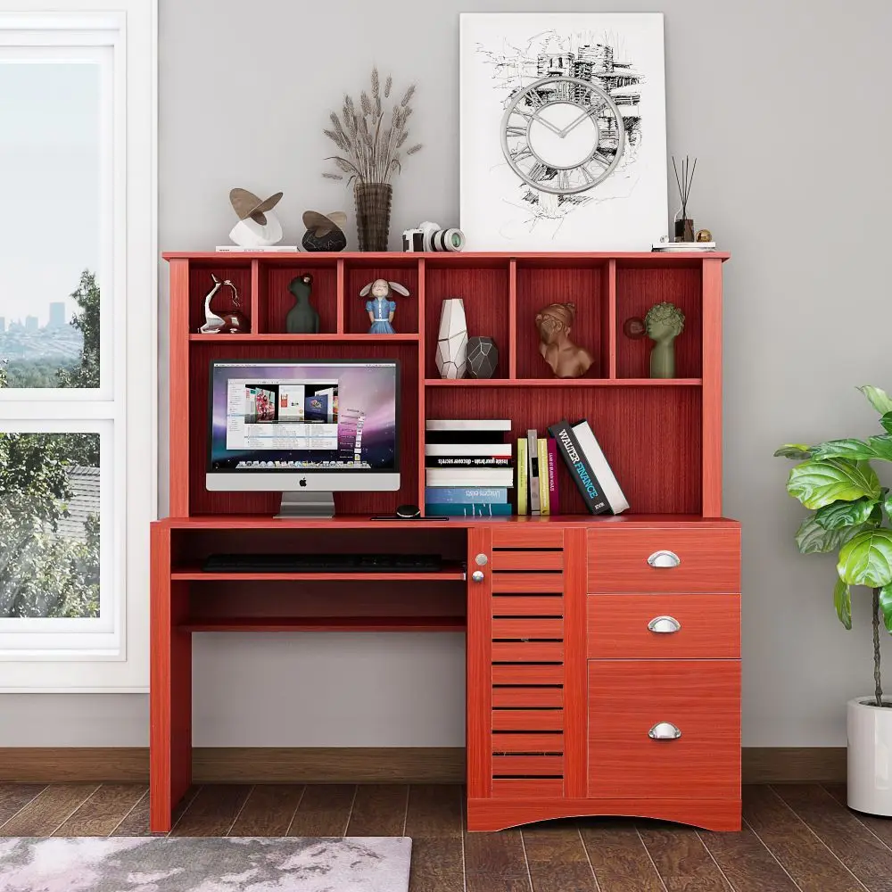 Home Office Computer Desk with Hutch, Large Writing Study Desk with Storage Space for Workstation Studying