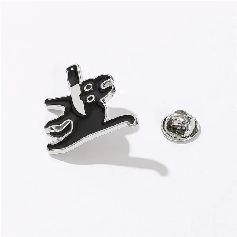 Cartoon Creative Black Cat Holding A Knife Style Brooch Versatile Dripping Oil Metal Badge Clothing Bag Accessories Brooch image 6