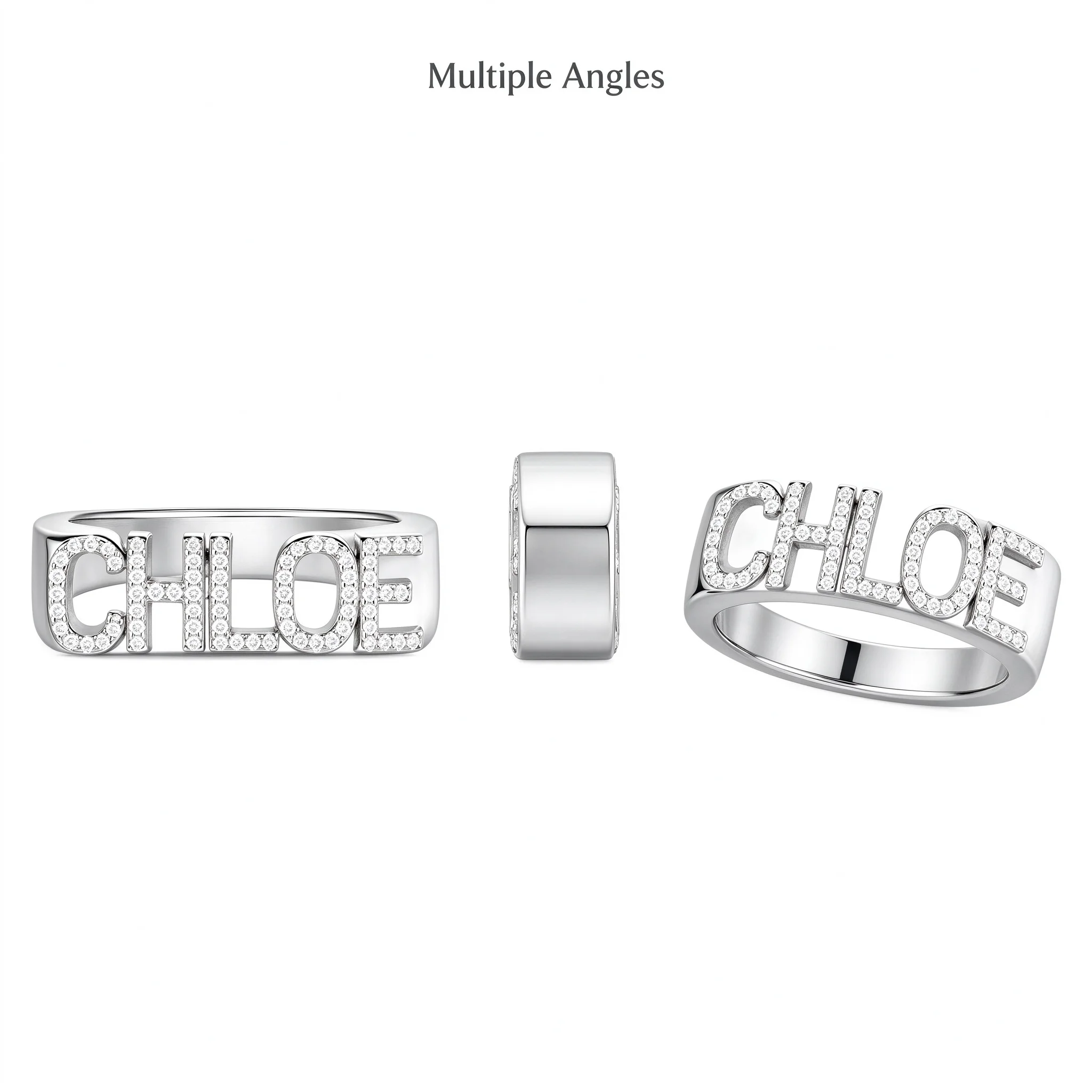 New Dascusto Custom Name Ring Diamond Name 3D Ring Copper Closed Ring Personalized Diamond Rimmed Initial Ring Gift For Womens
