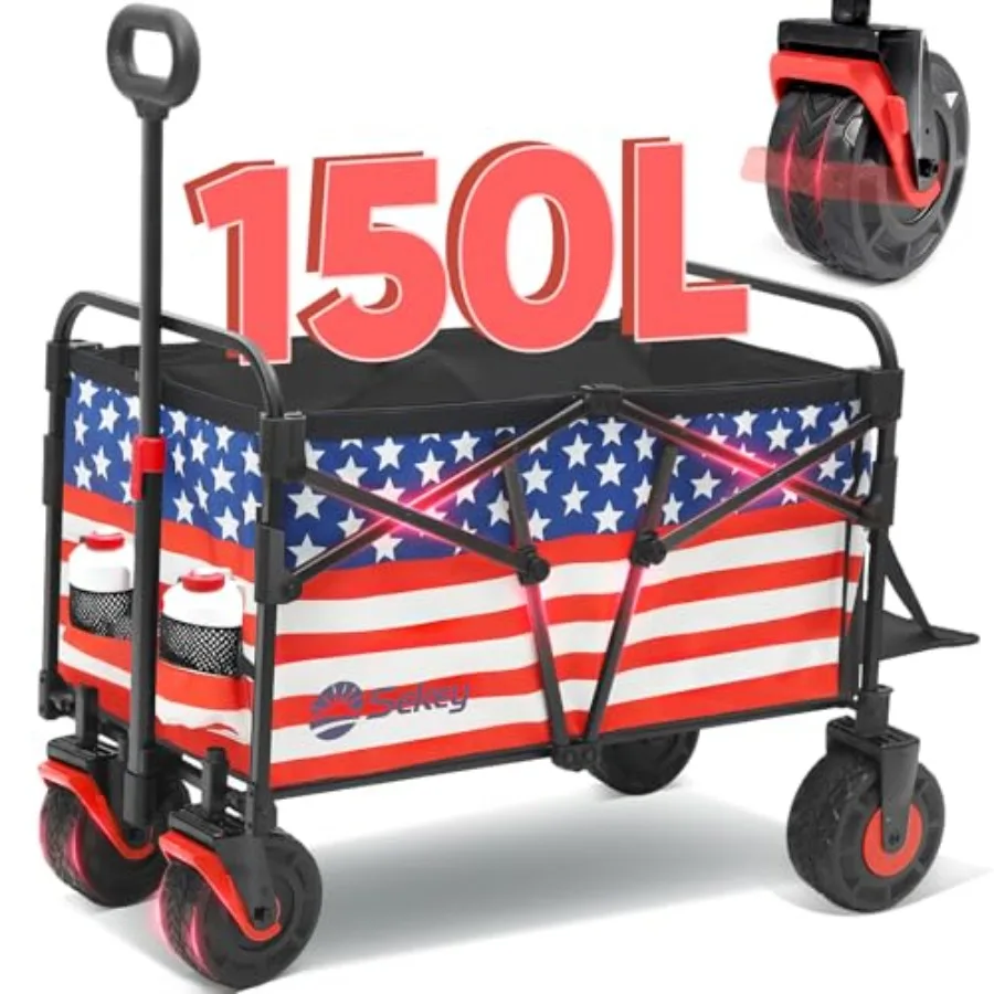 

Foldable Utility Cart with Big All-Terrain Beach Wheels for Camping Garden Outdoor Grocery Sports Heavy Duty Collapsible Wagon