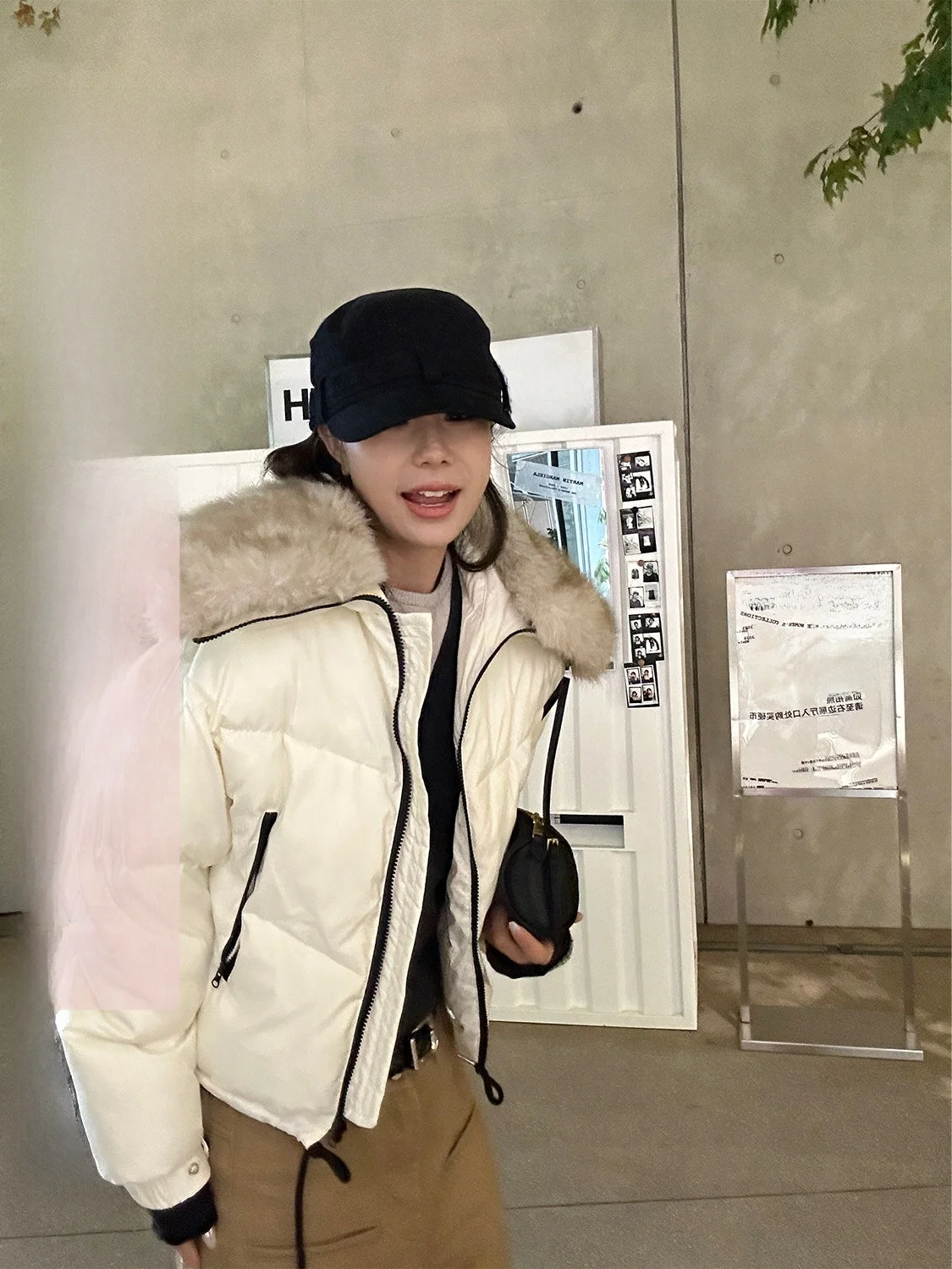 

D YANGJUN Winter Casual Cotton Jaet Women's ort Sle White Cotton Coat with Stand Collar Zipper Closure Long Sve