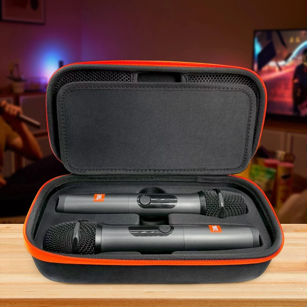 Wireless Microphone Case EVA Hard Shell Exterior Case Anti-Scratch Hard Travel Case 2 Slots for JBL PartyBox Wireless Microphone