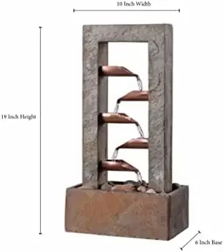 USA Stock Spillway Rustic Indoor Table Fountain, Slate and Copper, 19 Inch Height, 10 Inch Width, 6 Inch Depth
