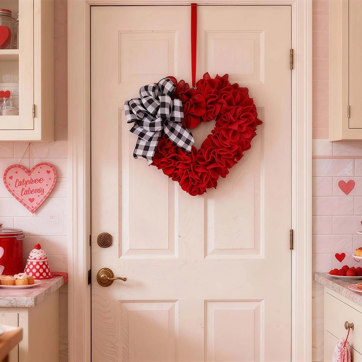 

Венок в форме сердца на День святого Валентина, 15,7 дюйма, дверной венок из мешковины с клетчатым бантом, декор в стиле фермерского дома на День матери и годовщину.