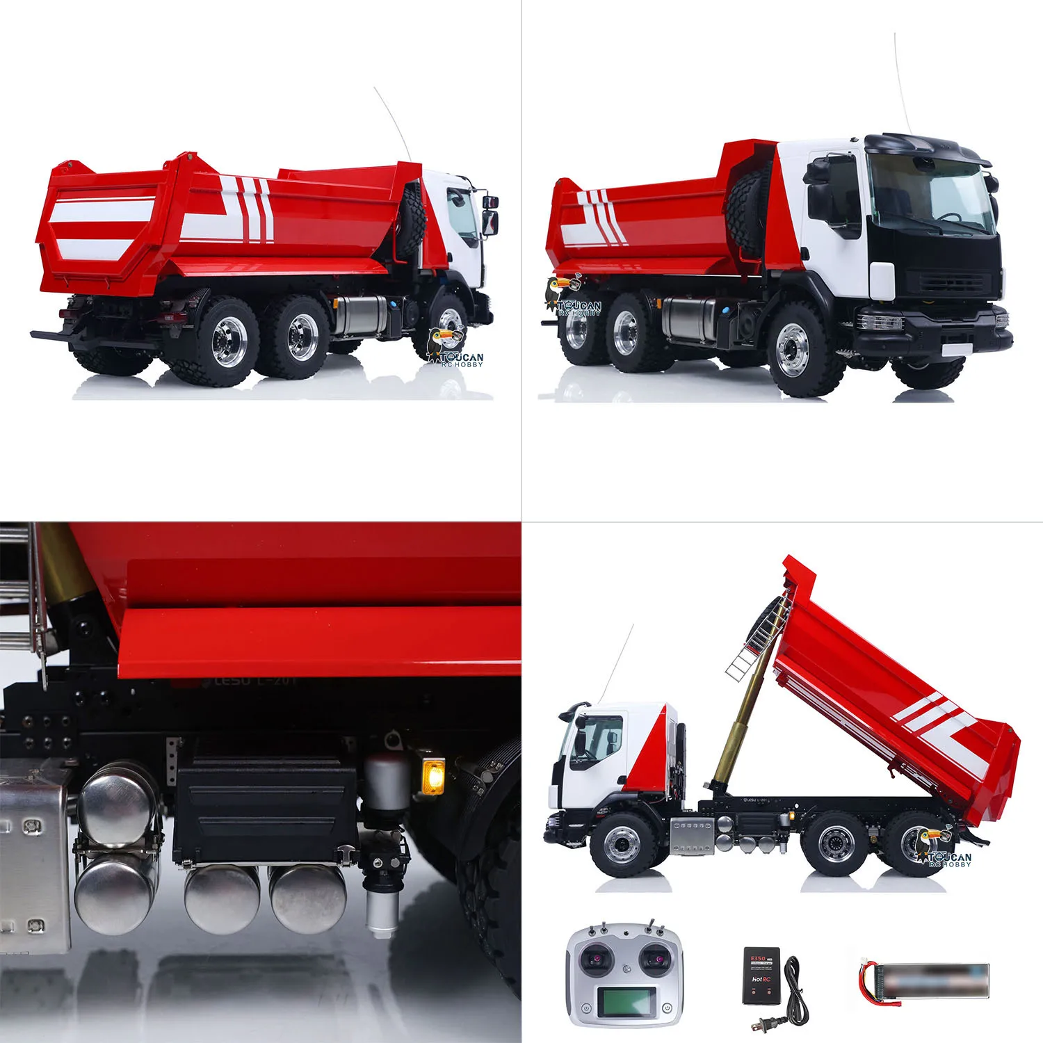 

LESU 6x6 RTR Hydraulic RC Dump Truck 1/14 Radio Control Tipper Car 2-Speed Gearbox Differential Lock Metal Chassis Model