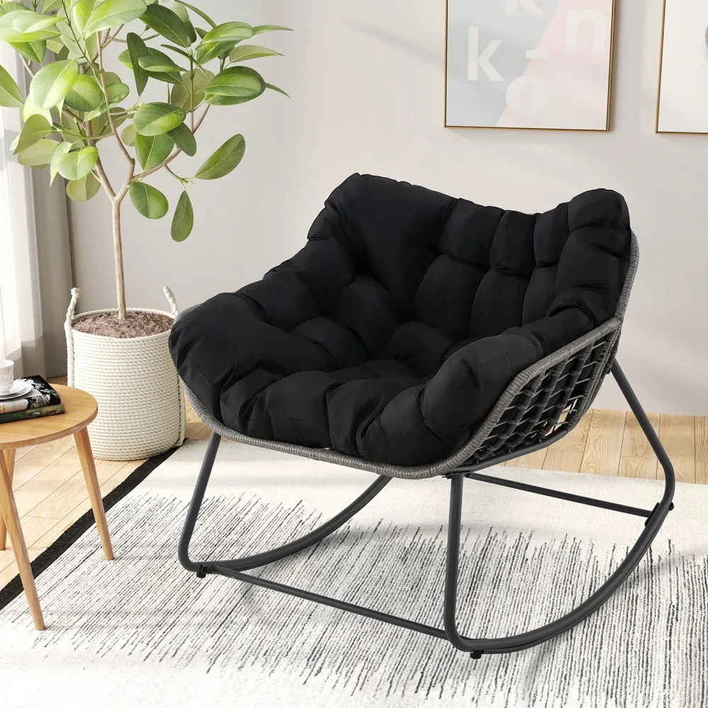 

Outdoor Rocking Chair Oversized Patio PE Wicker Egg Chair Rattan Lounge Chair