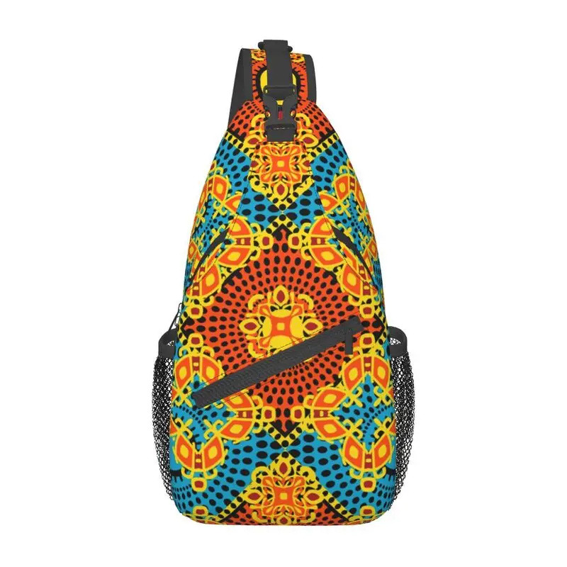 Colorful African Ankara Flower Print Sling Bag for Cycling Camping Men Africa Tribal Chest Crossbody Backpack Shoulder Daypack