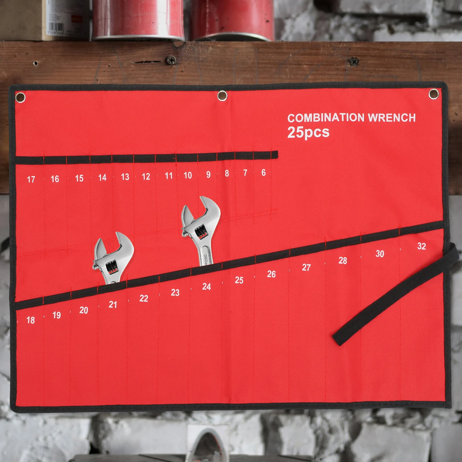 Tool Roll 25-Slot Wrench Storage Pouch Hanging Organizer Multipurpose Tool Pouch Repair Utility Electrician Storage