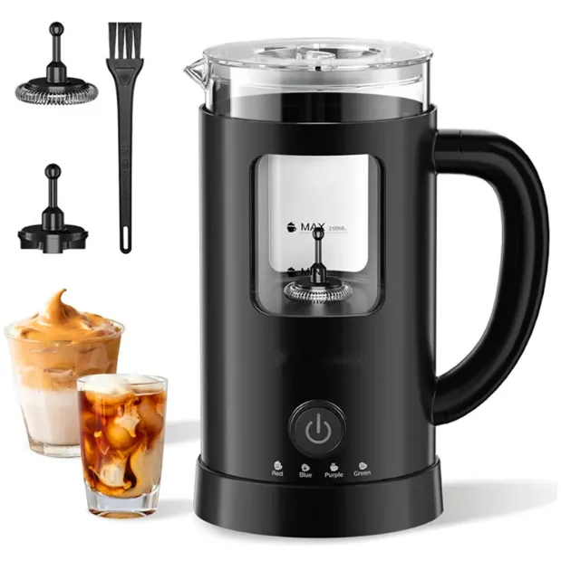 رغوة حليب كهربائية زجاجية مرئية 4 في 1 عالية الجودة USB/ تعمل بالبطارية مع غلاف بلاستيكي لاستخدام السيارة