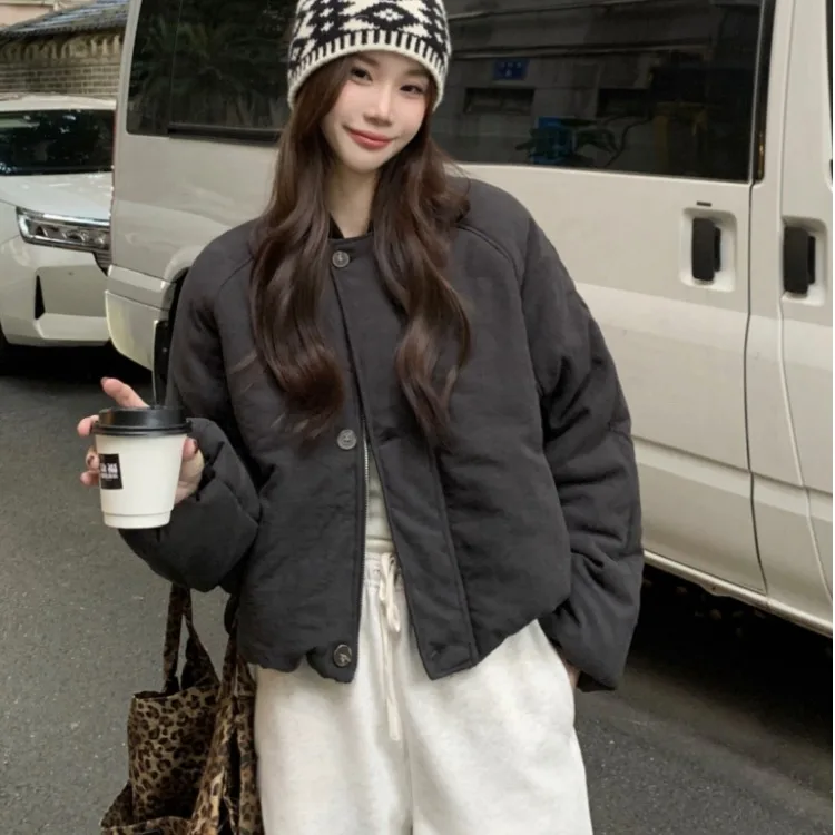 

Women's Cotton Jaet Winter Thiened Stand Collar Baseball Sle Warm Cold Resistant Loose Fit Top Small Size Friendly