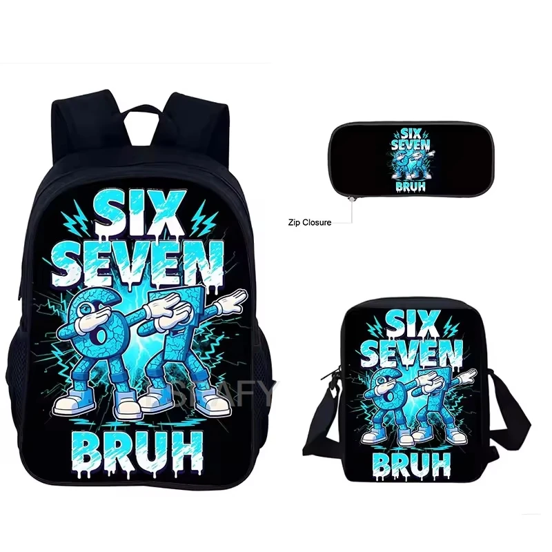 Six Seven 67 Meme Letter Printed 3Pcs/Set Backpack Student School Shoulder Bag Kids Cute Travel Backpack Children Birthday Gift