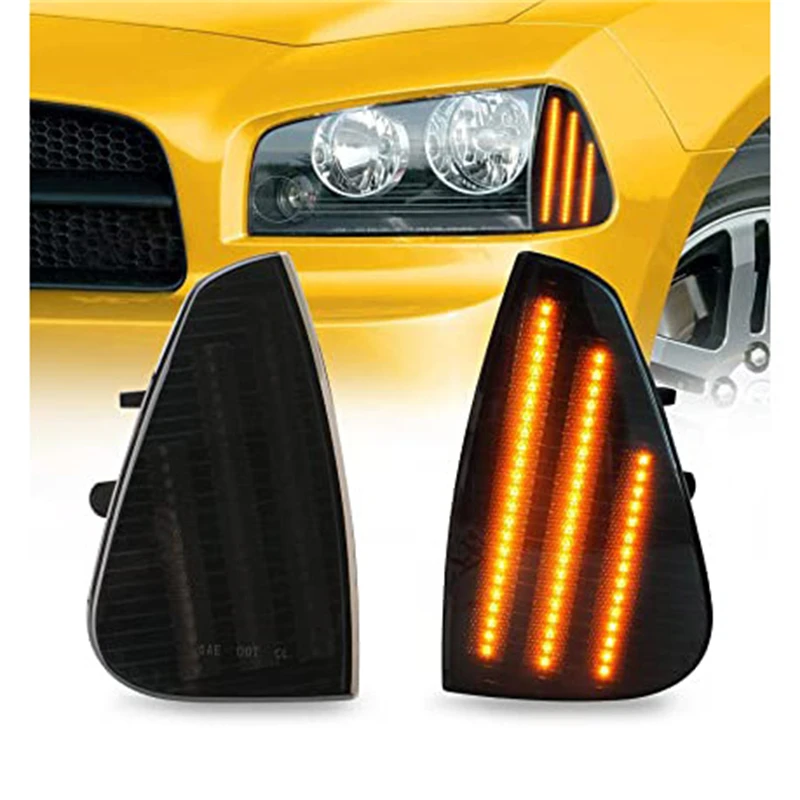 2pcs Smoked Len LED Corner Lights for 2006-2010 Dodge Charger Smoked Hood Constant Light Water T10 Endless Plug Auto Lamp