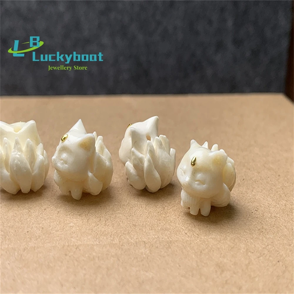 Natural Mammoth Ivory Carvings Nine-tailed Fox Little Cute Pet DIY Small Accessories Pendant Back Cloud