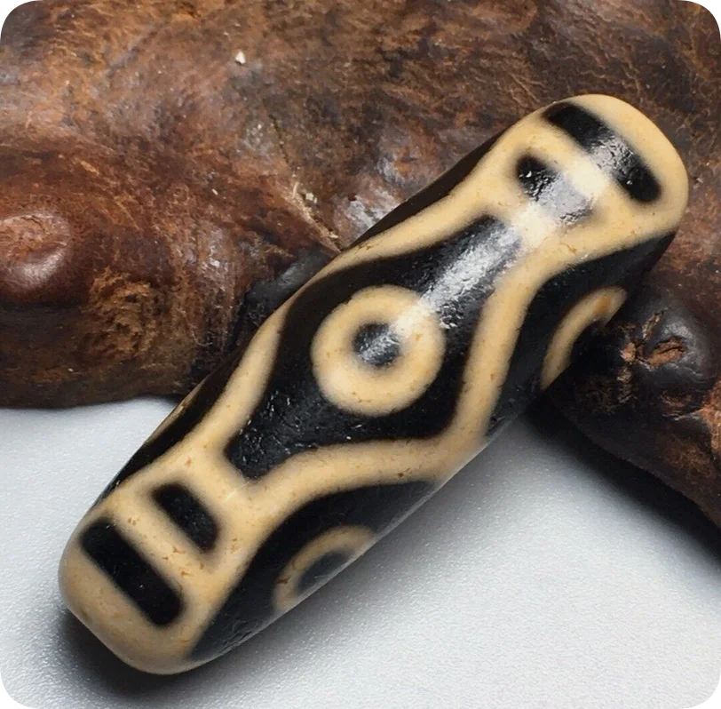 Unique Tibetan Old Oily Agate Dzi 6 Dragon Eyes Bead Pendant 37mm S0921