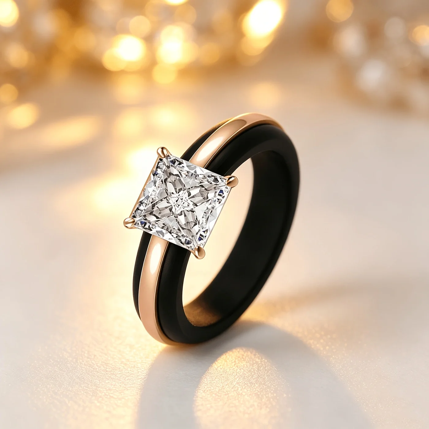 Hypoallergenic Soft Black Silicone Rings for Women Sparkly Princess Cut CZ， Comfortable Daily Wear Stackable Jewelry