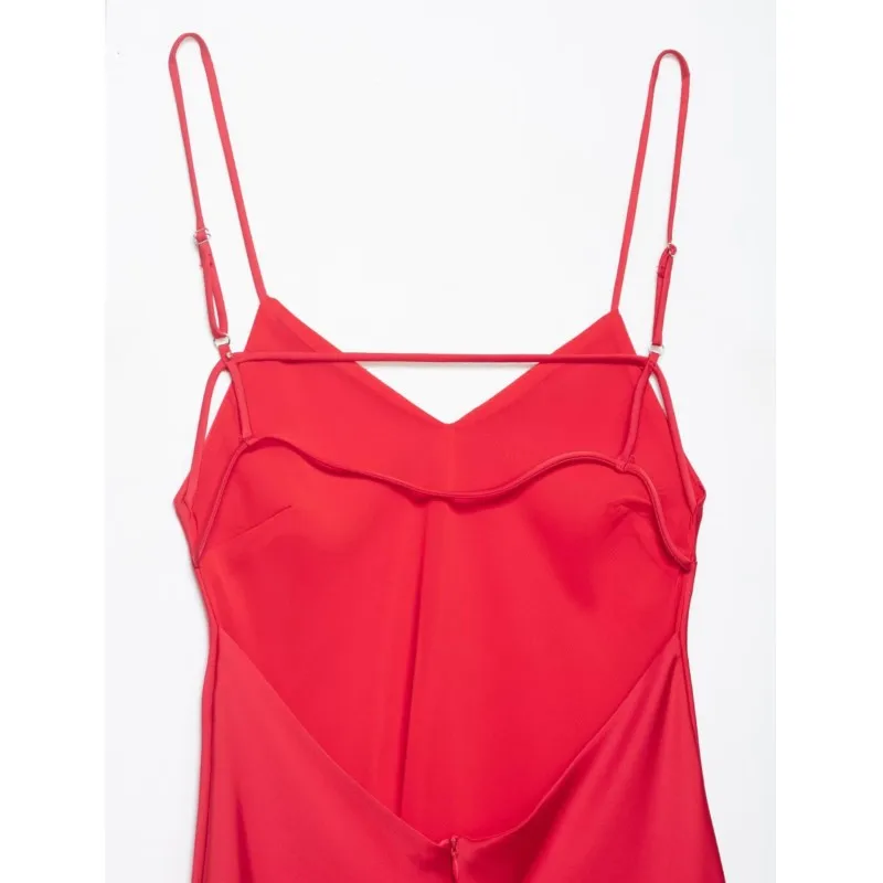 Lente Vrouwen Satijnen Midi Jurk Sexy Backless V-hals Dunne Bandjes Dame Elegante Lange Jurk Vrouwelijke Chique Jurken