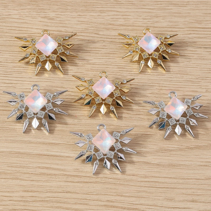 Tusember 10 Stück 29 x 23 mm exquisite Kristall-Sonnenanhänger für baumelnde Ohrringe, Halsketten, DIY handgefertigte Schmuckzubehörteile – Detail 5
