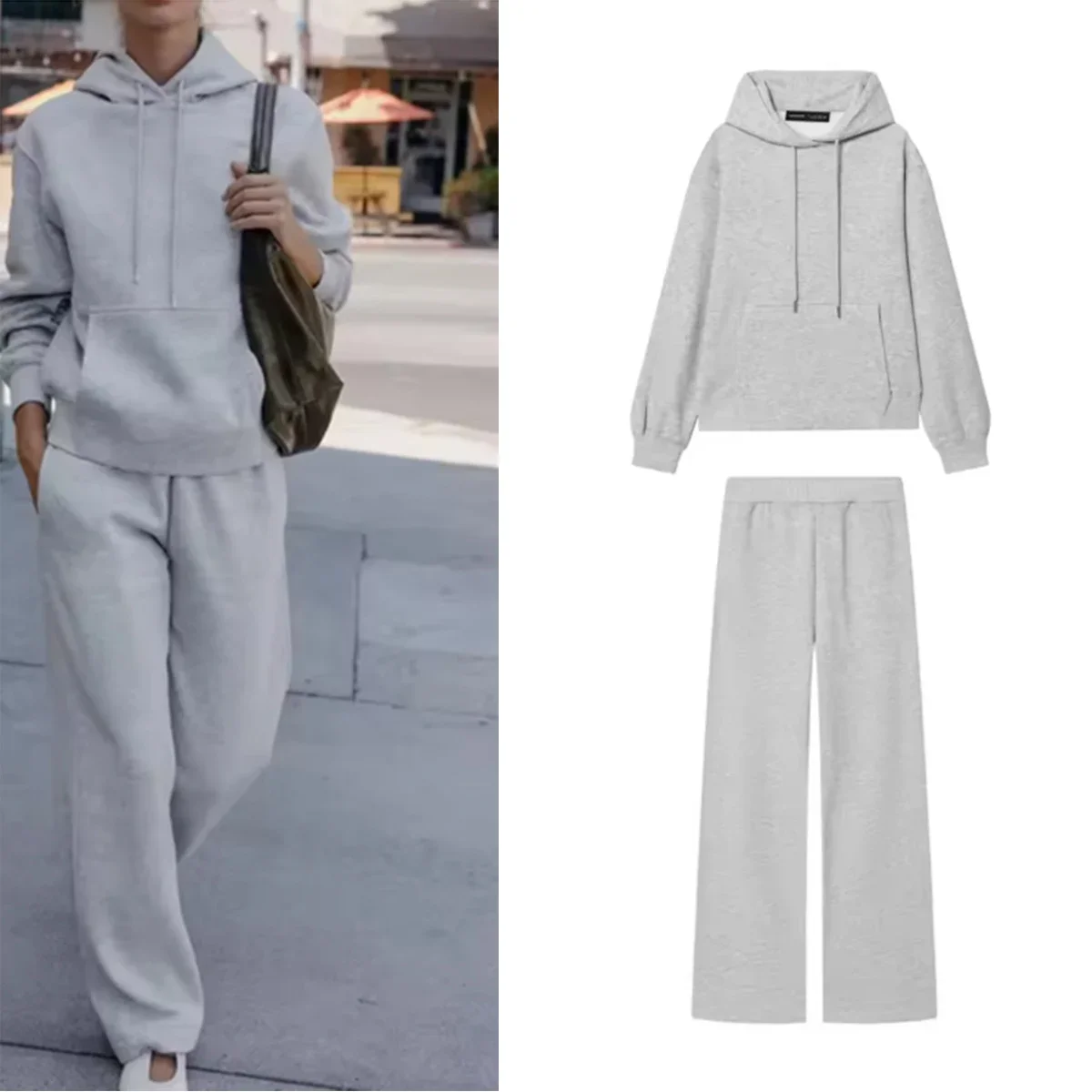 

Женский спортивный спортивный костюм из двух предметов, осенний однотонный базовый толстовка с длинными рукавами, флисовая толстовка и комплект с длинными брюками, повседневная мода