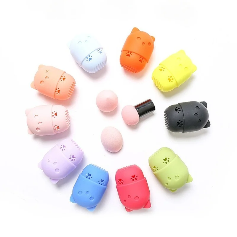 1pc beleza pó puff liquidificador titular esponja maquiagem ovo secagem caso portátil macio silicone cosméticos liquidificador esponja caixa titular