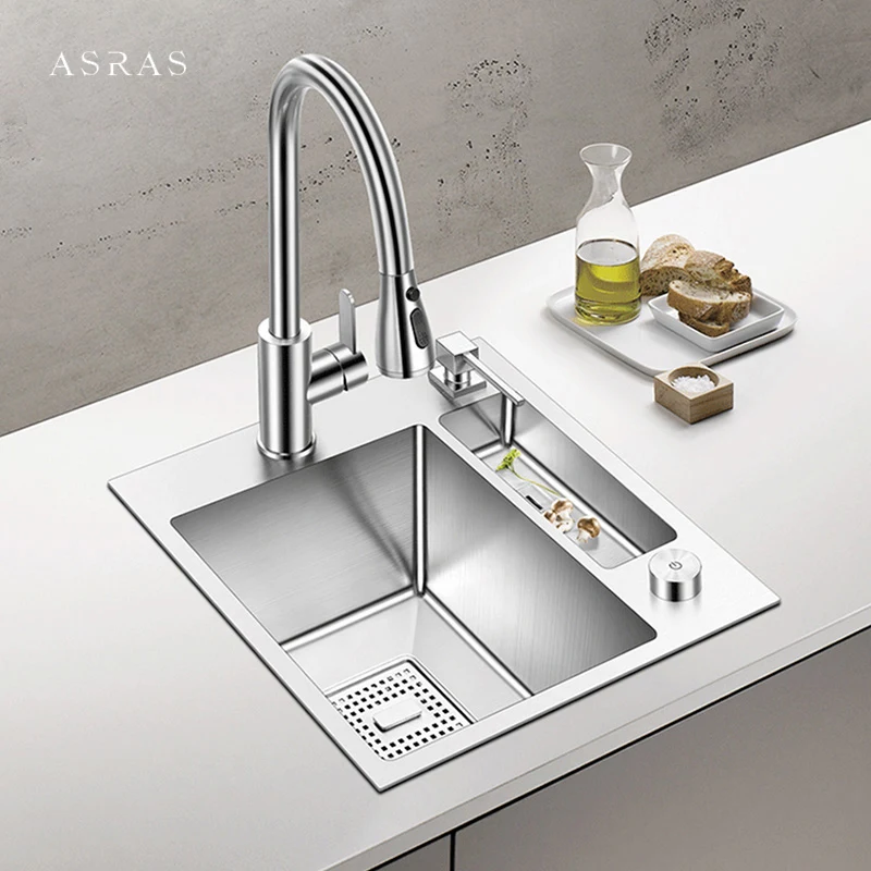 

ASRAS Handmade Brushed kitchen Sink 304 Stainless Steel Place items Single Bar Counter Kitchen Sink