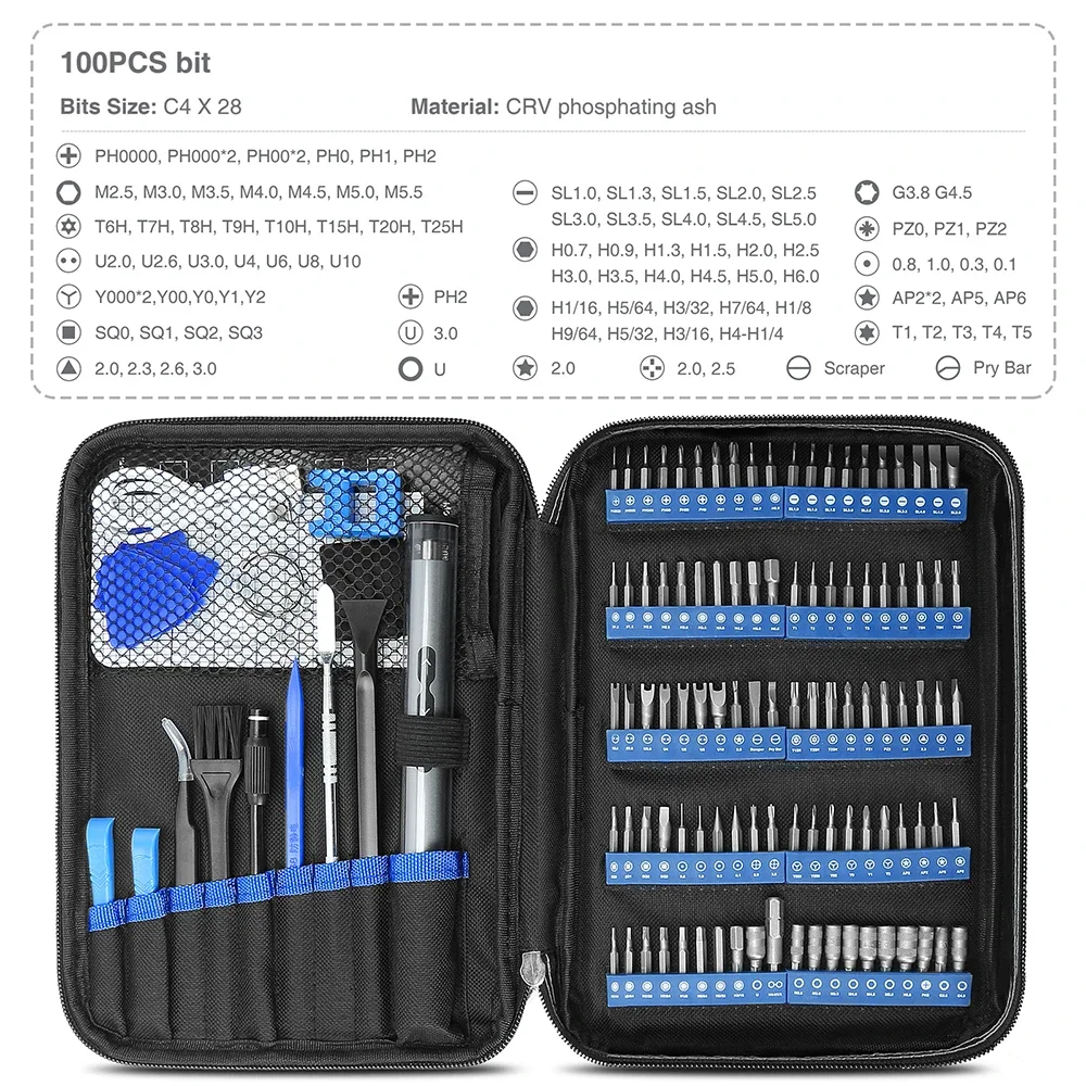 Conjunto de chave de fenda elétrica de precisão 120 em 1, mini kit recarregável, pontas sem fio para xiaomi, celular, laptop, pc