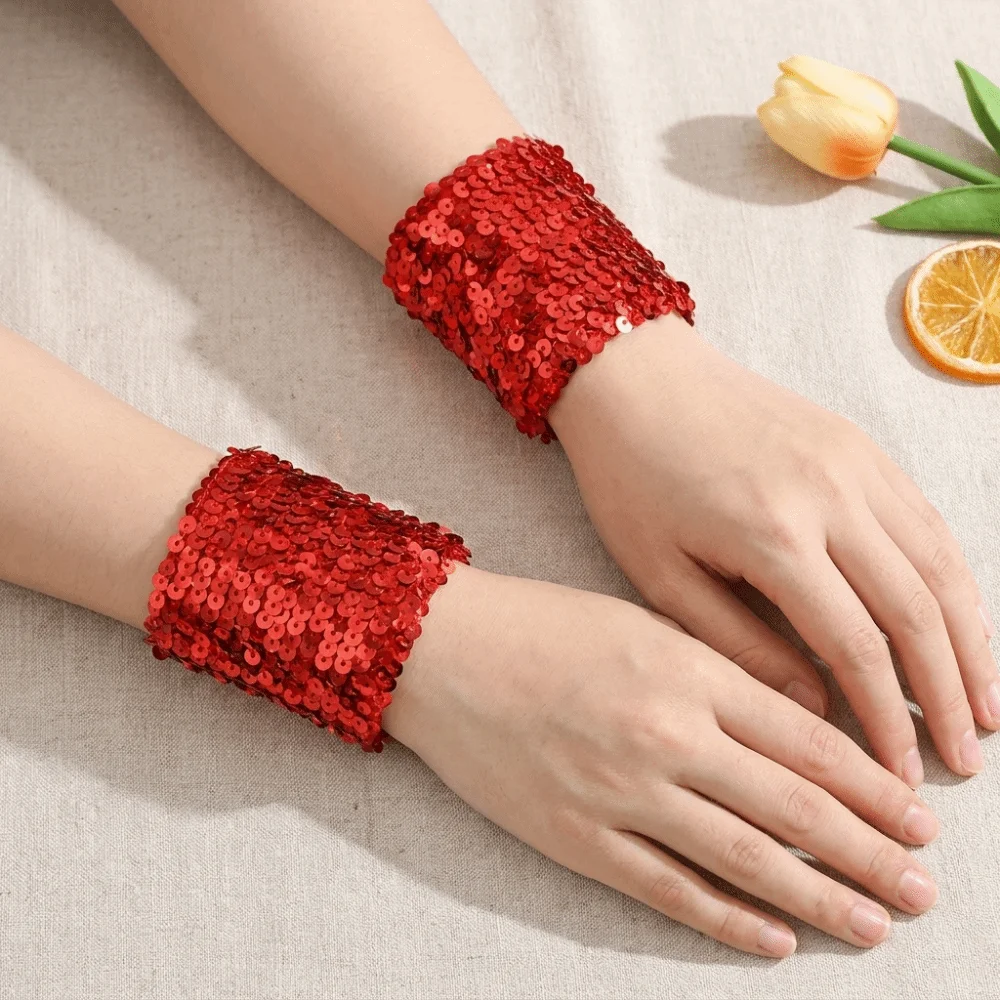 Fashion Elastic Sequins Wrist Cuffs Adjustable Gothic Halloween Arm Cuff Lightweight Stretchy Bracelet Carnival